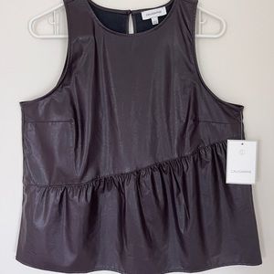 Calligraphie Dark Brown Faux Leather Sleeveless Top